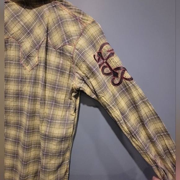 WRANGLER ROCK 47 Multicolor Rhinestone Snap Western V Neck - Picture 7 of 8